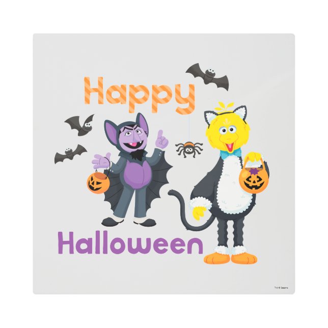 Big Bird and Count | Happy Halloween Metal Print (Front)
