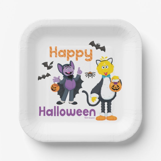 Big Bird and Count | Happy Halloween Paper Plates (Front)