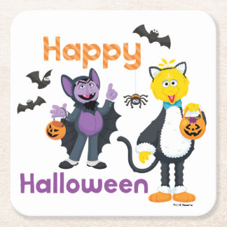 Big Bird and Count | Happy Halloween Square Paper Coaster