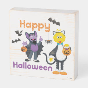 Big Bird and Count Happy Halloween Wooden Box Sign