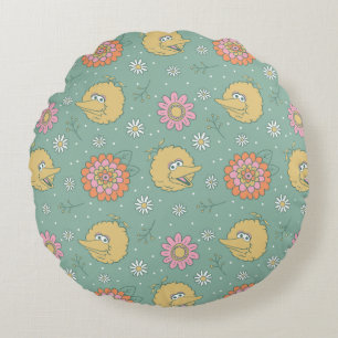 Big Bird Good Vibes Floral Pattern Round Pillow