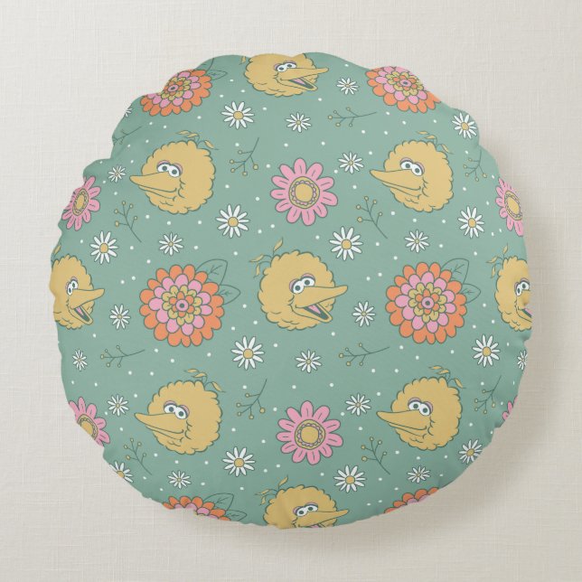 Big Bird | Good Vibes Floral Pattern Round Pillow (Front)