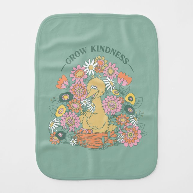Big Bird | Grow Kindness Floral Graphic Baby Burp Cloth (Front)