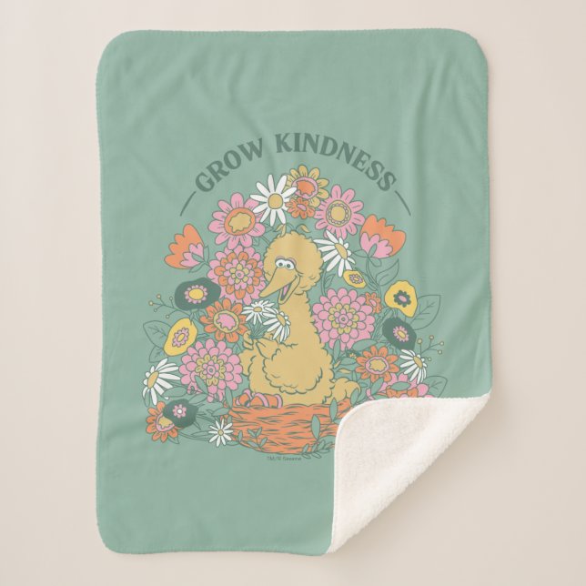 Big Bird | Grow Kindness Floral Graphic Sherpa Blanket (Front)