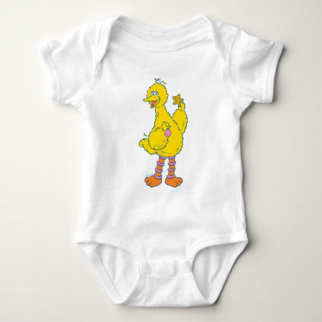 Big Bird Holding Christmas Ornaments Baby Bodysuit (Front)