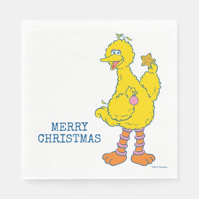 Big Bird Holding Christmas Ornaments Napkins (Front)
