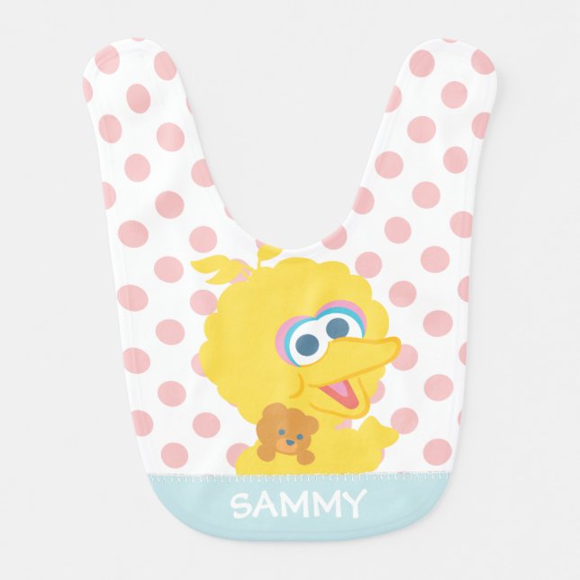 Big Bird Holding Teddy Bear | Add Your Name Bib (Front)