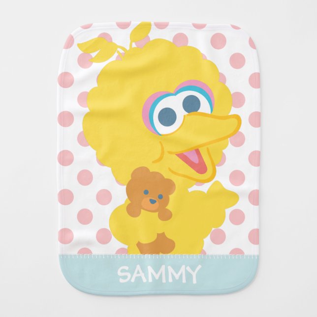 Big Bird Holding Teddy Bear | Add Your Name Burp Cloth (Front)