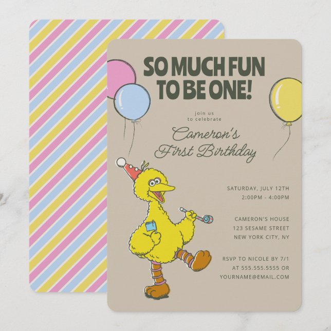 Big Bird | So Much Fun to Be One Birthday Invitation (Front/Back)