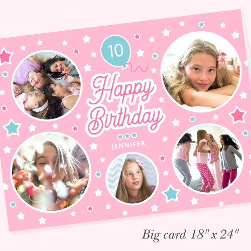 Big Birthday Any Age Name Custom Photo Pink Card