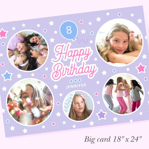 Big Birthday Any Age Name Custom Photo Purple Card