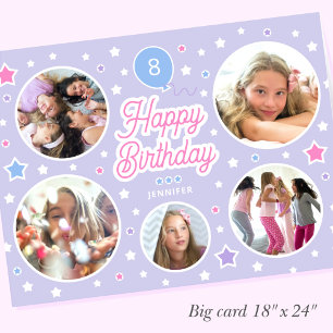 Big Birthday Any Age Name Custom Photo Purple Card
