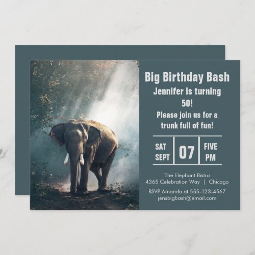 Big Birthday Bash Elephant Photo Invitation