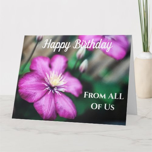Big Birthday Clematis From All Of Us Pink Flower Card