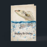 Big Birthday Fish in Water  Card<br><div class="desc">Big fish jumping out of water for Grandpa's birthday.
All text can be changed.</div>