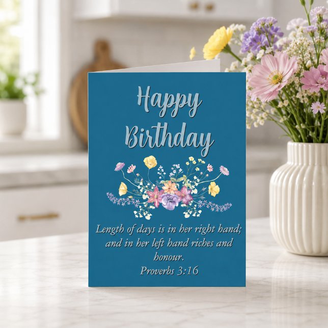 Big Birthday Mom Blue Floral Scriptural Text  Card (Creator Uploaded)