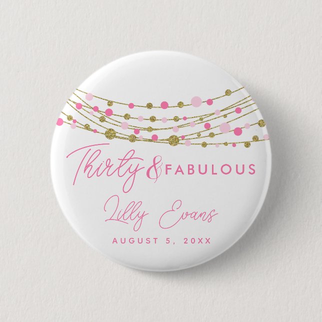 Big Birthday party badge pink Button (Front)