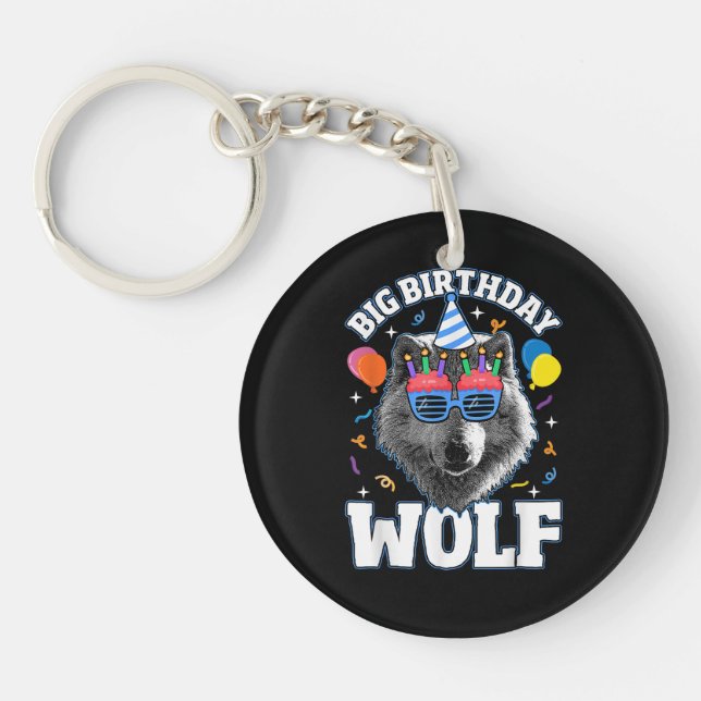 Big Birthday Wolf for Wolves Keychain (Front)