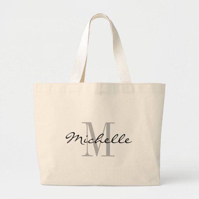 Big black and white name monogram jumbo tote bags (Front)