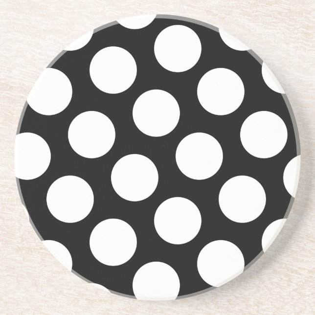 Big Black and White Polka Dots Drink Coaster (Front)