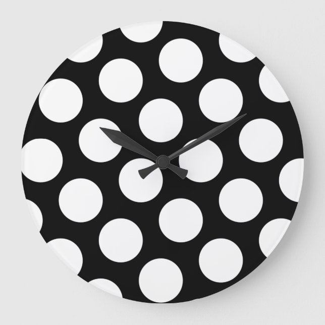 Big Black and White Polka Dots Large Clock (Front)