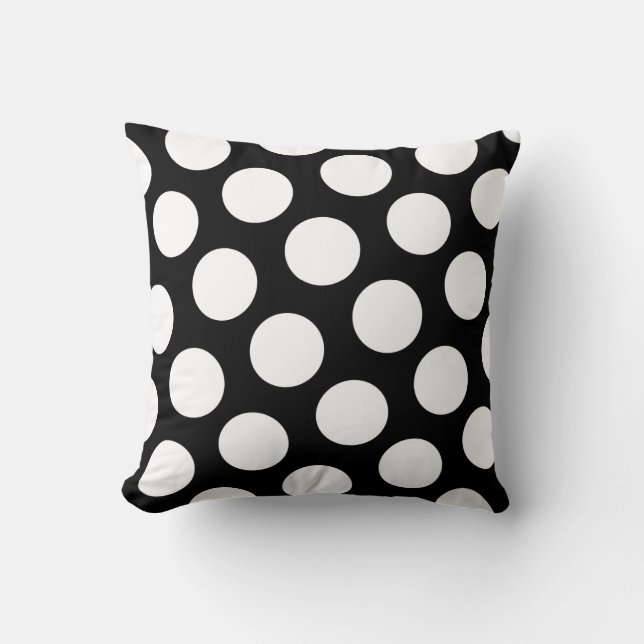 Big Black and White Polka Dots Throw Pillow (Front)