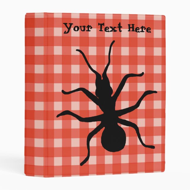 Big Black Ant on Red White Plaid Picnic Tablecloth Mini Binder (Front/Spine)