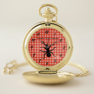 Big Black Ant PIcnic Tablecloth Red Plaid Pocket Watch