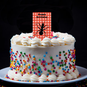 Big Black Birthday Ant on Picnic Tablecloth Plaid Cake Topper