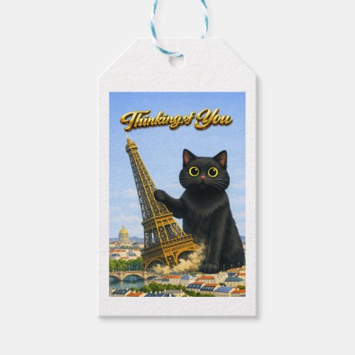 Big Black Cat Topples Eiffel Tower Thinking of You Gift Tags