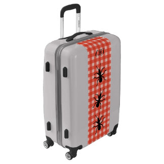 Big Black Crawling Ants on Red White Picnic Plaid Luggage