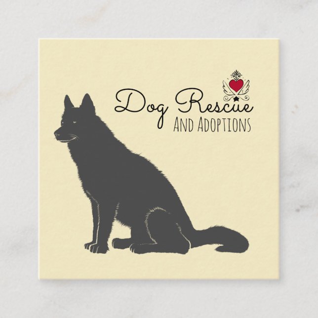 Big Black Dog Illustration Rescue And Adoptions Square Business Card (Front)