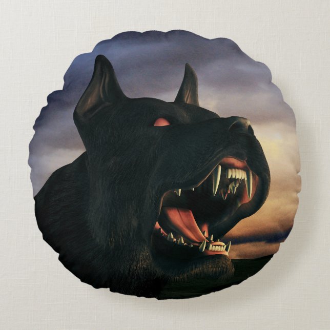 Big, black dog round pillow (Front)