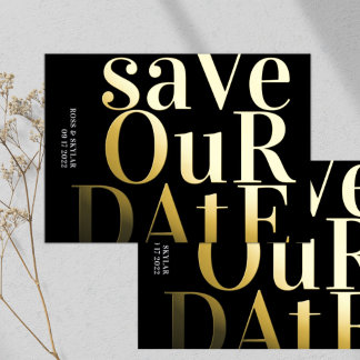 Big Black Monogram Pressed Gold Foil Save The Date Invitation