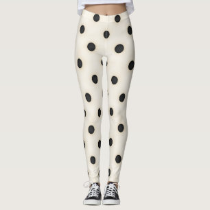 Big Black Polka Dots on Antique White Leggings