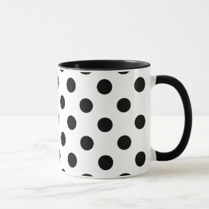 big black polka dots on white background mug