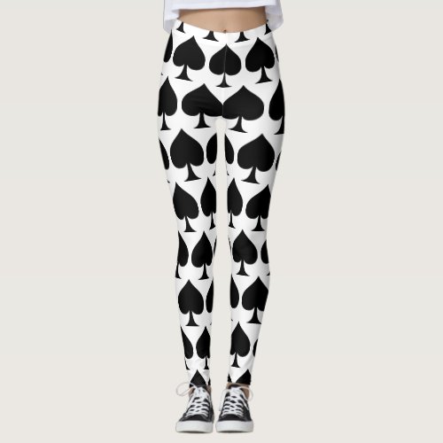 Big black spades queen pattern on white leggings