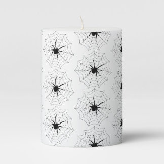 Big Black Spider Web Design Halloween Pattern Pillar Candle