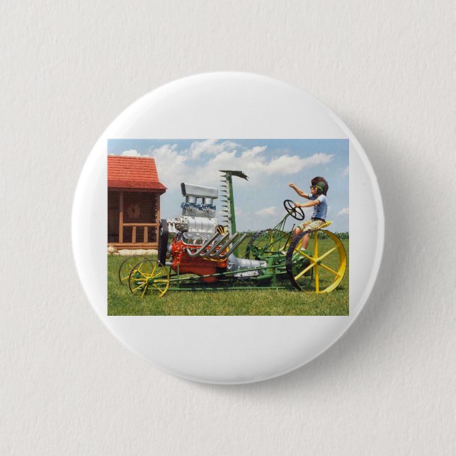 Big Block Lawn Mower Pinback Button (Front)