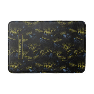 Big blossom floral pattern gold personalized name  bath mat