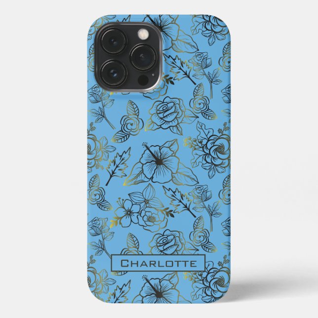 Big blossom floral pattern with personalized name iPhone case (Back)