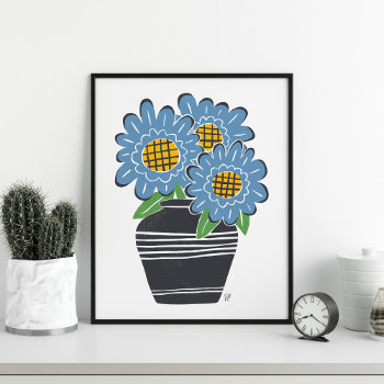 Big Blue Blooms In Vase Poster by Low_Star_Studio at Zazzle