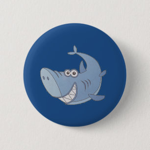 Big Blue Cartoon Shark Pinback Button