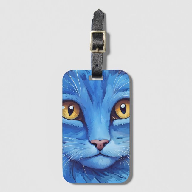 Big Blue Cat Luggage Tag (Front Vertical)
