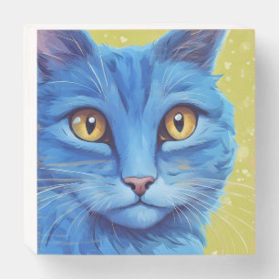 Big Blue Cat Wooden Box Sign