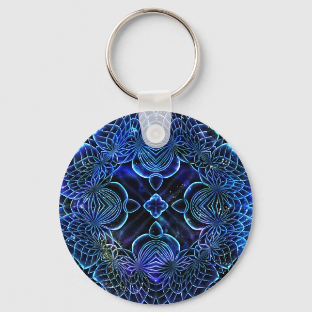 Big Blue Electric Galactic Geometry Keychain (Front)