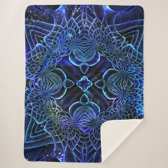 Big Blue Electric Galactic Geometry Sherpa Blanket (Front)