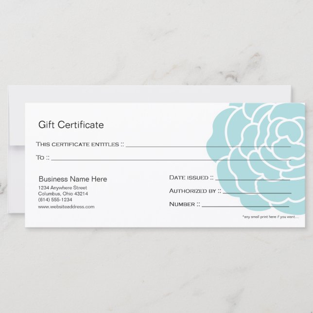 Big Blue Flower Gift Certificate Design 4 (Front)