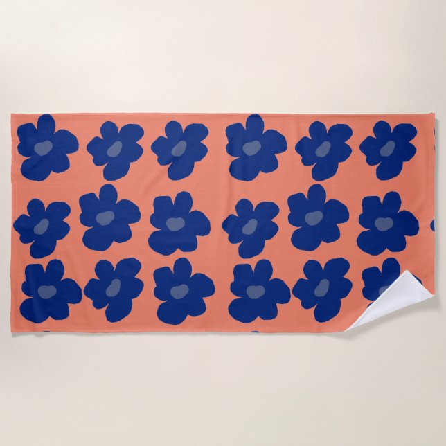 Big Blue Flowers  Beach Towel (Front)