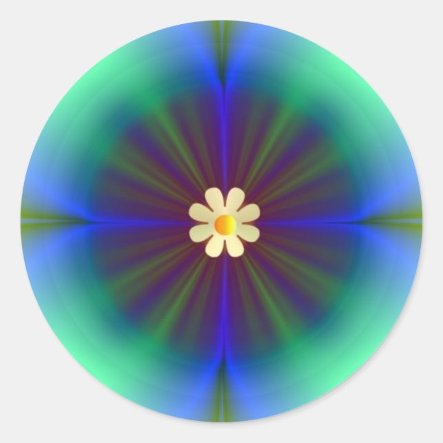 Big Blue-Green Flower Classic Round Sticker (Front)
